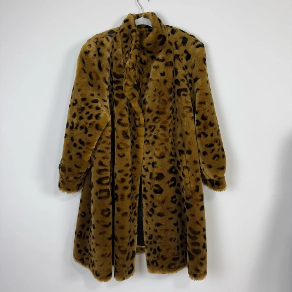 VTG Neiman Marcus 90s Leopard Cheetah Animal Print Faux Fur Coat Oversized - Picture 1 of 15